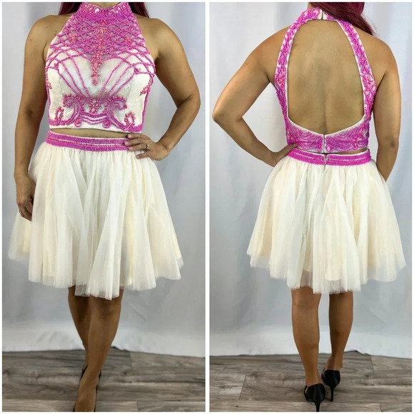 NEW Juliet Pink Beaded Two Piece Short Formal Dress $269 - Picture 1 of 13